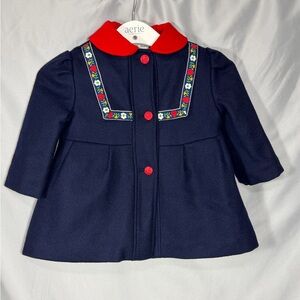 Vintage 1950s/60s Casual Time Navy Blue Red Wool Blend Coat Made in USA Girls 2T